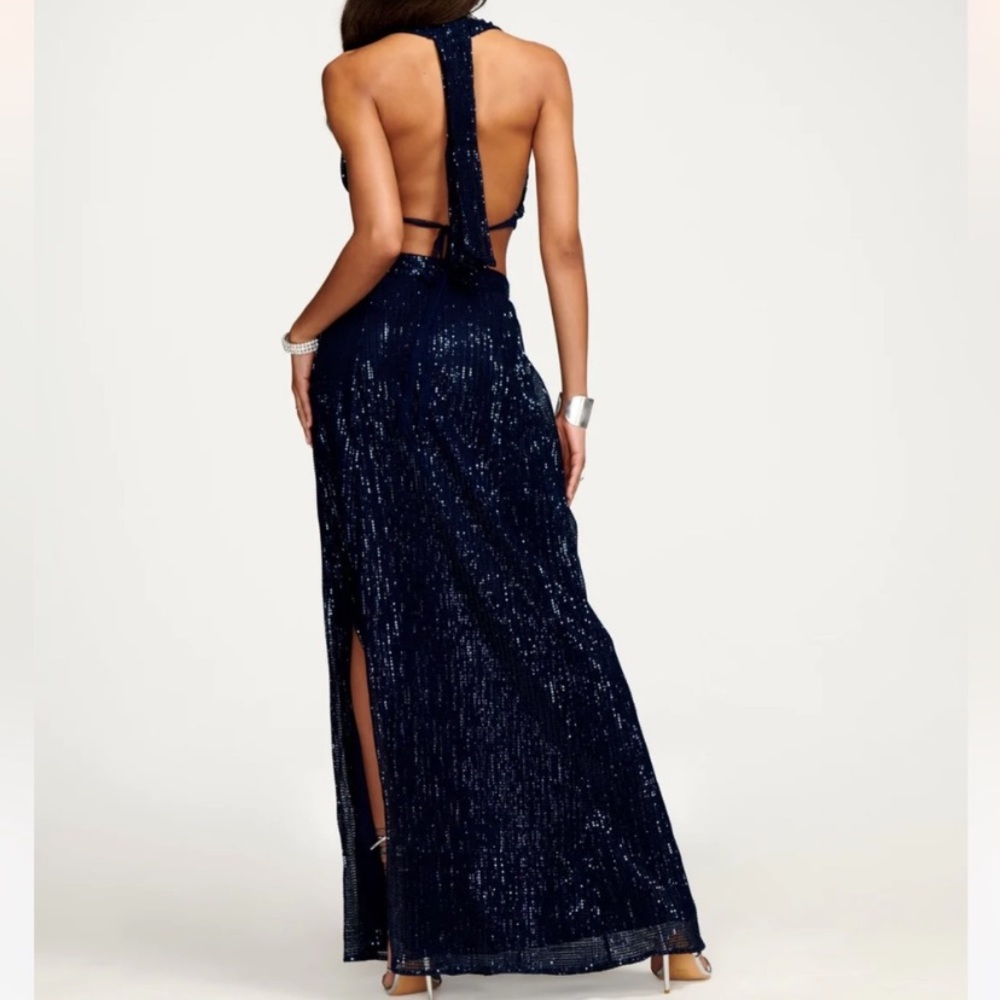Ramy Brook Selena Sequin Maxi Dress Size 10 NWT Navy Cut Out Halter Gown Formal - Picture 2 of 13